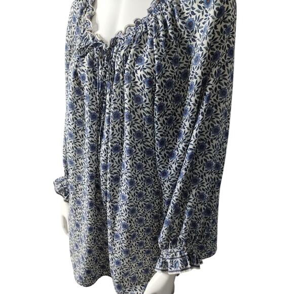 Max Studio Womens 2X Boho Flowy Peasant Floral Top Smocked Balloon Sleeve Flowy - Picture 4 of 11